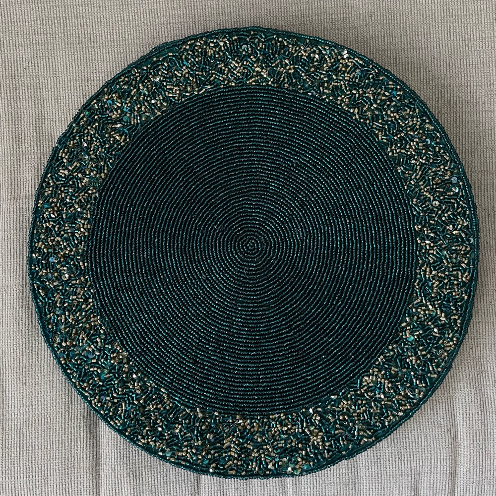 Teal and gold beaded placemats (set of 6)